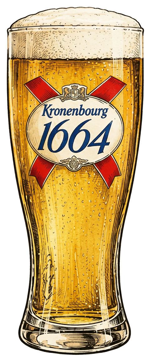Kronenbourg 1664 illustrated branded beer glass
