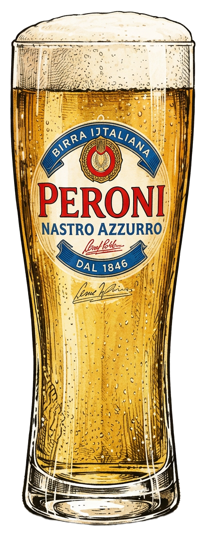 Peroni illustrated branded beer glass